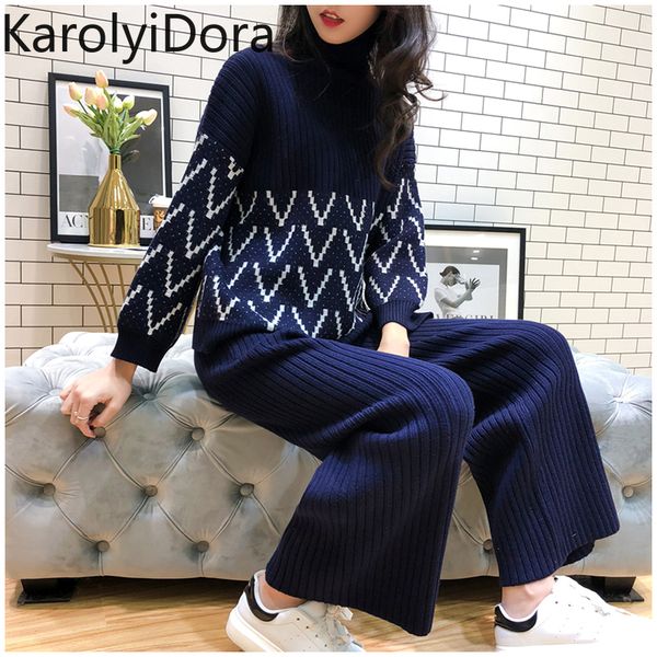 women's suit 2020 spring turtle neck pullovers loose knitting sweater + wide-leg knit pants women 2pcs casual suit black blue, White;black
women's suit 2020 spring turtle neck pullovers loose knitting sweater + wide-leg knit pants women 2pcs casual suit black blue, White;black
