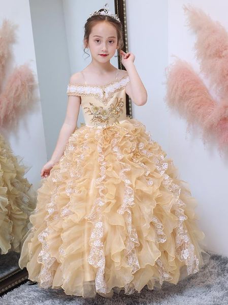 real picture off the shoulder ball gown flower girl dress for wedding tiered organza lace up back birthday dress, Red;yellow
real picture off the shoulder ball gown flower girl dress for wedding tiered organza lace up back birthday dress, Red;yellow