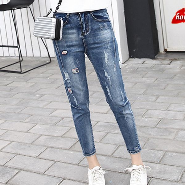 2018 hole ripped jeans women loose cotton high waist straight plus size ankle-length boyfriends denim pant plus size o8r2, Blue
2018 hole ripped jeans women loose cotton high waist straight plus size ankle-length boyfriends denim pant plus size o8r2, Blue