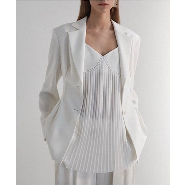 6.11 2020 new women white thin blazer coat ladies outerwear jacket + pleated white camis tank set, White;black
6.11 2020 new women white thin blazer coat ladies outerwear jacket + pleated white camis tank set, White;black