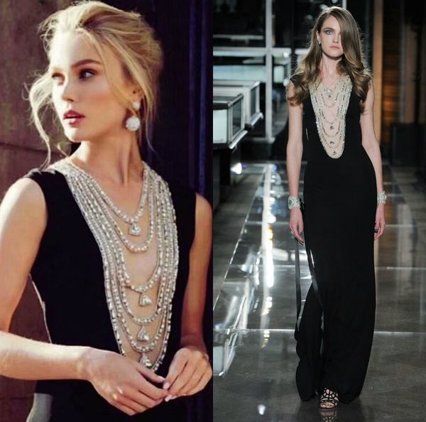 reem acra evening dresses sweep train beaded crystal illusion mermaid prom dress party wear custom made formal gowns red carpet dress, Black
reem acra evening dresses sweep train beaded crystal illusion mermaid prom dress party wear custom made formal gowns red carpet dress, Black
