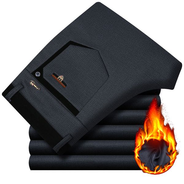 new winter thick fleece business casual men's trousers solid elastic men suit pants high waist straight leisure male pants, White;black
new winter thick fleece business casual men's trousers solid elastic men suit pants high waist straight leisure male pants, White;black