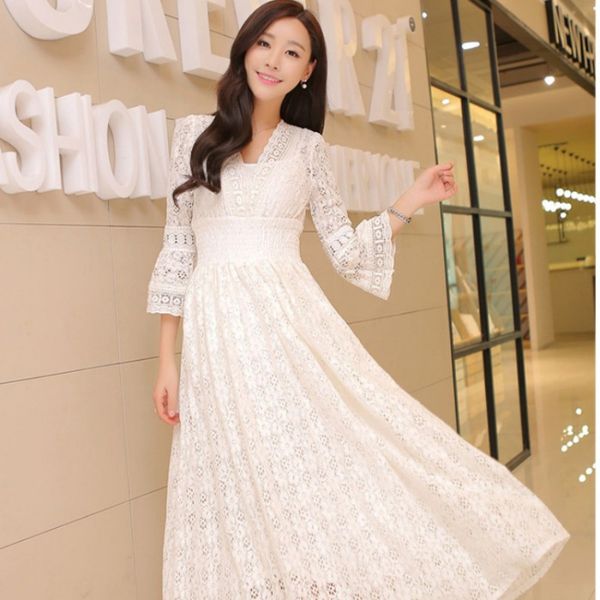 casual dresses women dress v-neck flare sleeve long high waist lace stitching slim cotton elegant vestidos, Black;gray
casual dresses women dress v-neck flare sleeve long high waist lace stitching slim cotton elegant vestidos, Black;gray
