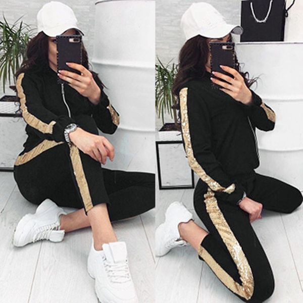 autumn new fashion casual sequin stitching jacket trousers sports suit female army green black s//l/xl, White;black
autumn new fashion casual sequin stitching jacket trousers sports suit female army green black s//l/xl, White;black