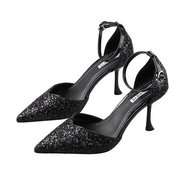 high heel women 2020 new spring korean version of the net red fashion word buckle wild sandals students roman shoes tide, Black 
high heel women 2020 new spring korean version of the net red fashion word buckle wild sandals students roman shoes tide, Black