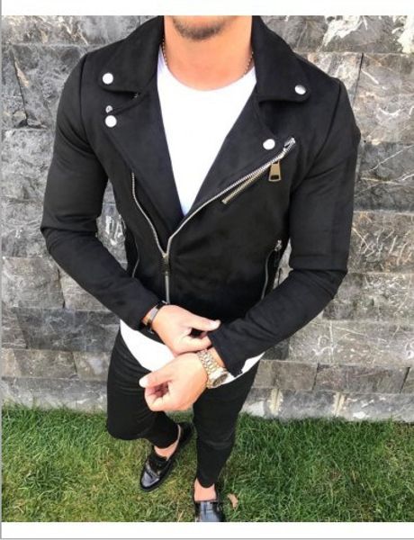 men's leather jacket lapel short casual men's wear, Black