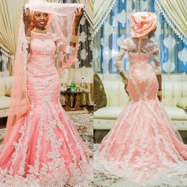 pink blush lace african aso ebi muslim mermaid wedding dresses with half sleeve appliqued nigerian bridal gown covered with buttons
pink blush lace african aso ebi muslim mermaid wedding dresses with half sleeve appliqued nigerian bridal gown covered with buttons