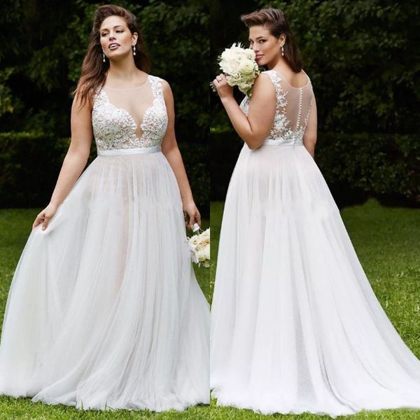 vintage country lace plus size wedding dresses sheer v neck a line tulle wedding bridal gown, White
vintage country lace plus size wedding dresses sheer v neck a line tulle wedding bridal gown, White