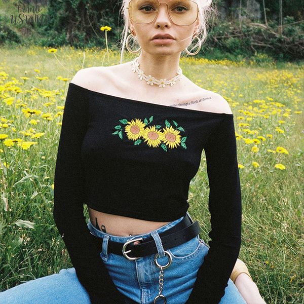 black off shoulder t shirt women cropped chrysanthemum long sleeve tshirt slim t shirt autumn female tees, White
black off shoulder t shirt women cropped chrysanthemum long sleeve tshirt slim t shirt autumn female tees, White
