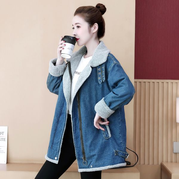 winter denim cotton jacket female plus size plus velvet thick loose medium long coat jacket lambswool women denim outwear jia501, Black
winter denim cotton jacket female plus size plus velvet thick loose medium long coat jacket lambswool women denim outwear jia501, Black