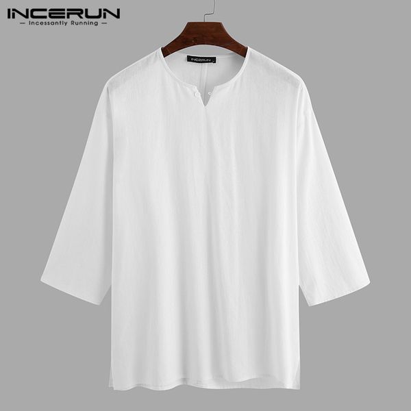 cotton linen vintage shirt men 2020 casual 3/4 sleeve v neck loose pullovers solid color streetwear retro camisas hombre incerun, White;black
cotton linen vintage shirt men 2020 casual 3/4 sleeve v neck loose pullovers solid color streetwear retro camisas hombre incerun, White;black