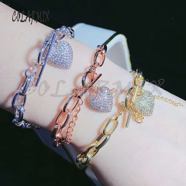 5 pcs ot clasp bracelets crystal heart charm bracelets crystal charm fashion accessories jewelry for women 50735, Black