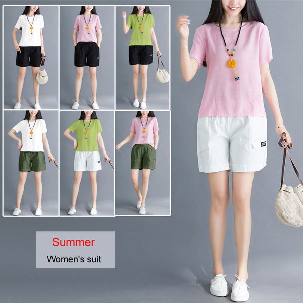 women clothes 2019 short-sleeved shorts suit female summer new women's loose slimming casual fashion cotton two-piece suit short, White
women clothes 2019 short-sleeved shorts suit female summer new women's loose slimming casual fashion cotton two-piece suit short, White