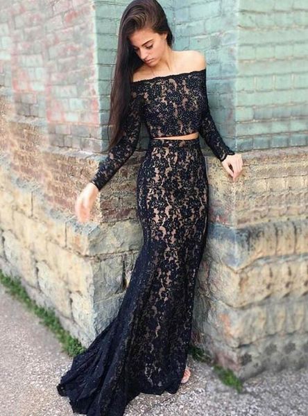 black two pieces mermaid prom dresses off shoulder long sleeves full lace evening dresses floor length women formal dresses ing
black two pieces mermaid prom dresses off shoulder long sleeves full lace evening dresses floor length women formal dresses ing