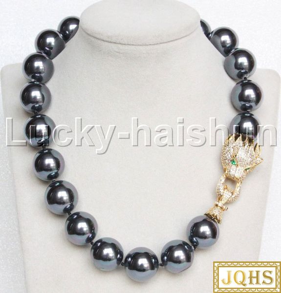 jqhs 18" 20mm peacock black south sea shell pearls necklace leopard clasp j13120, Silver
jqhs 18" 20mm peacock black south sea shell pearls necklace leopard clasp j13120, Silver