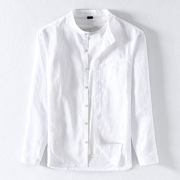 2019 autumn new stand collar long-sleeved linen shirt men brand casual white shirts for men cotton solid shirt mens chemise, White;black
2019 autumn new stand collar long-sleeved linen shirt men brand casual white shirts for men cotton solid shirt mens chemise, White;black