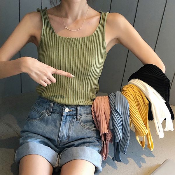 summer tank sleeveless square collar sling vest women casual candy color knitting tank, White
summer tank sleeveless square collar sling vest women casual candy color knitting tank, White