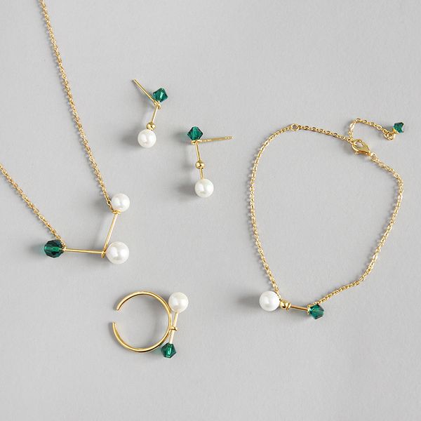 new wedding jewelry sets for women 100% 925 sterling silver green zircon pearl necklace rings bracelets earring set, Black
new wedding jewelry sets for women 100% 925 sterling silver green zircon pearl necklace rings bracelets earring set, Black