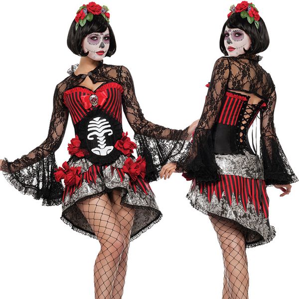 day of the dead costume beautiful skeleton ghost zombie bride halloween womens horror fancy dress, Black;red
day of the dead costume beautiful skeleton ghost zombie bride halloween womens horror fancy dress, Black;red