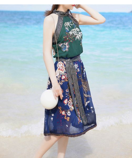 2019 summer runway dress flora print above knee sleeveless empire polyester cotton prom dress ys, Black 
2019 summer runway dress flora print above knee sleeveless empire polyester cotton prom dress ys, Black