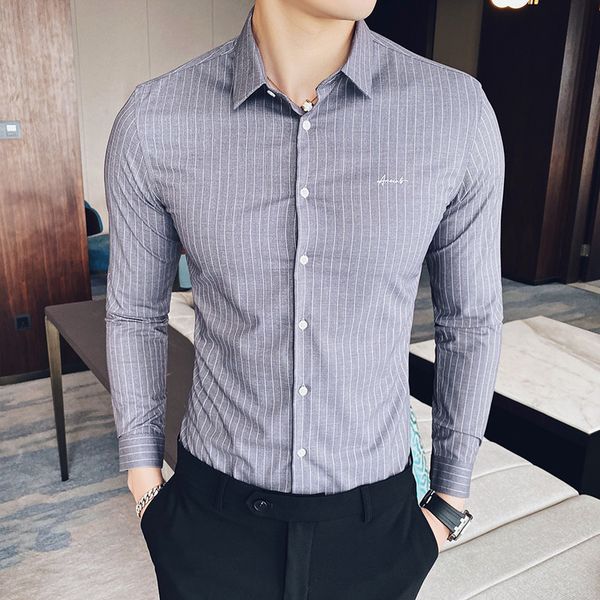 long sleeve shirt men fashion striped gray shirt mens button down smart casual shirts, White;black
long sleeve shirt men fashion striped gray shirt mens button down smart casual shirts, White;black