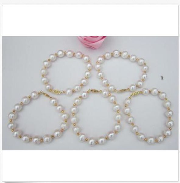 5 pcs 11-13mm natural south sea baroque white pearl bracelet 7.5-8'' 14k gold, Black
5 pcs 11-13mm natural south sea baroque white pearl bracelet 7.5-8'' 14k gold, Black