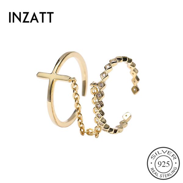 inzatt real 925 sterling silver zircon cross chain opening ring for women party bohemia fine jewelry geometric ring accessories, Golden;silver
inzatt real 925 sterling silver zircon cross chain opening ring for women party bohemia fine jewelry geometric ring accessories, Golden;silver