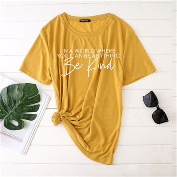 in a world be kind women t-shirt fashion summer letter print short sleeve tee designer loose casual round neck clothes, White
in a world be kind women t-shirt fashion summer letter print short sleeve tee designer loose casual round neck clothes, White