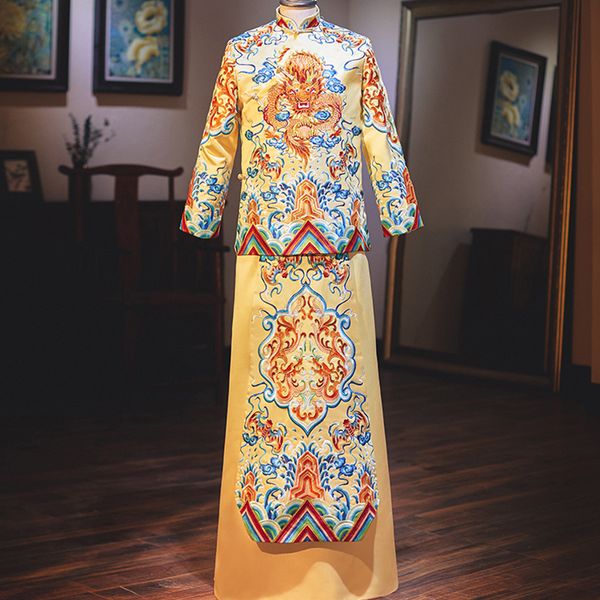 gold chinese cheongsam for men long sleeve traditional wedding bridegroom qipao embroidery dragon long evening gown vestidso, Red
gold chinese cheongsam for men long sleeve traditional wedding bridegroom qipao embroidery dragon long evening gown vestidso, Red