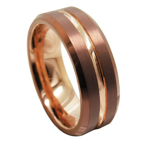 8mm coffee / chocolate and rose gold plated tungsten rings for men and women, Silver 
8mm coffee / chocolate and rose gold plated tungsten rings for men and women, Silver