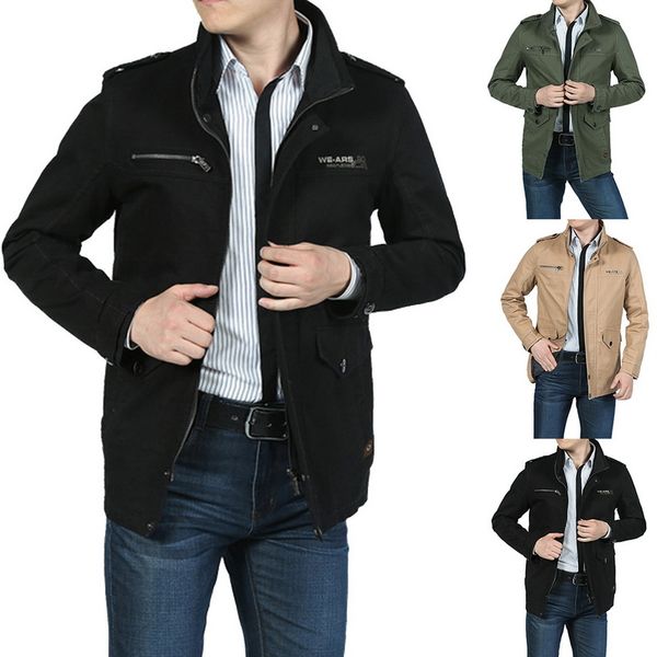 men's jacket coats casual long sleeve stand collar streetwears male coats 2019 autumn medium washed cotton length jacket, Black;brown
men's jacket coats casual long sleeve stand collar streetwears male coats 2019 autumn medium washed cotton length jacket, Black;brown