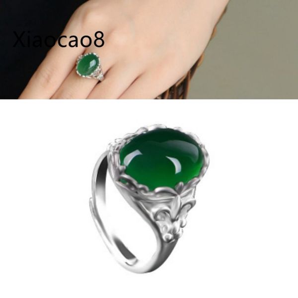 

adjustable open rings for women green nature stone ring fashion jewelry 2019 trendy vintage ring anillos bijoux, Slivery;golden