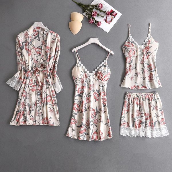 new 4 pieces lingerie women silk satin lace pajamas sets female pyjama suit sleepwear winter home wear nightwear for women, Black;red
new 4 pieces lingerie women silk satin lace pajamas sets female pyjama suit sleepwear winter home wear nightwear for women, Black;red