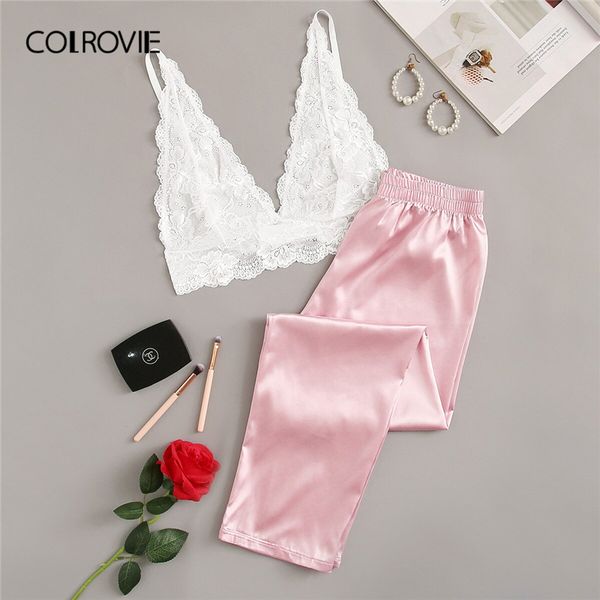colrovie pink floral lace bralette with satin pants women pajamas set 2019 summer underwear nightgowns female sleepwear, Black;red
colrovie pink floral lace bralette with satin pants women pajamas set 2019 summer underwear nightgowns female sleepwear, Black;red