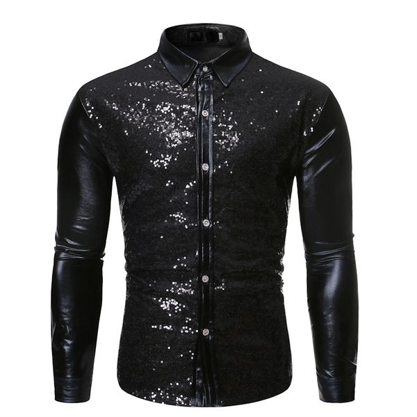 helisopus men's luxury sequin metallic shirt long sleeve slim fit brand disco party shirt male glitter prom clubwear costume, White;black
helisopus men's luxury sequin metallic shirt long sleeve slim fit brand disco party shirt male glitter prom clubwear costume, White;black