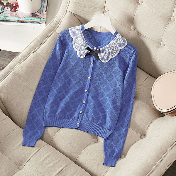 autumn 2019 new european and american women's wear long sleeve lace round collar hollow knit sweater, White;black
autumn 2019 new european and american women's wear long sleeve lace round collar hollow knit sweater, White;black