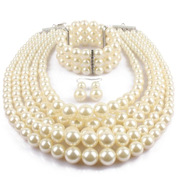 layered simulated pearl bridal jewelry sets bracelet necklace and earrings set ensemble bijoux collier wedding jewelry, Silver
layered simulated pearl bridal jewelry sets bracelet necklace and earrings set ensemble bijoux collier wedding jewelry, Silver