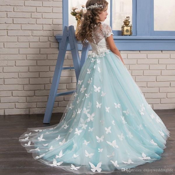 short sleeves lace pretty flower girl dresses jewel neck a line ball gown tulle kids glitz girls pageant gowns with 3d flower appliques, White;blue
short sleeves lace pretty flower girl dresses jewel neck a line ball gown tulle kids glitz girls pageant gowns with 3d flower appliques, White;blue