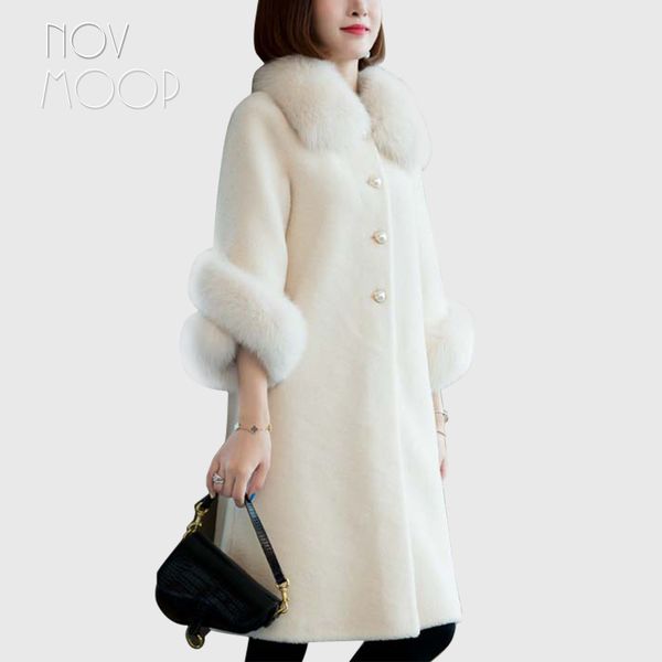 novmoop high street 2019 autumn winter women white beige fur collar real fur coat cappotto donna abrigos mujer lt2940, Black
novmoop high street 2019 autumn winter women white beige fur collar real fur coat cappotto donna abrigos mujer lt2940, Black
