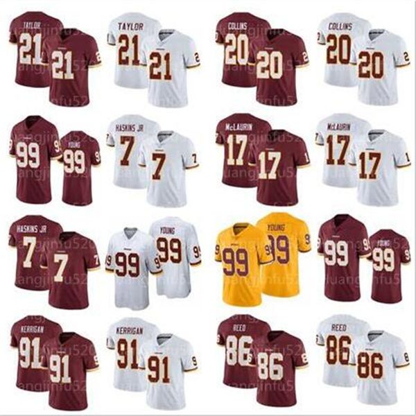 99 chase young washington 21 sean taylor jerseys redskin 17 terry mclaurin 7 dwayne haskins 20 landon collins 91 ryan kerrigan 86, Black;red