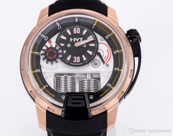 HYT H1 Розовое золото 148-PG-22-GF-CR Best Edition 48MM Розовое золото PVD Черный циферблат, черный р
HYT H1 Розовое золото 148-PG-22-GF-CR Best Edition 48MM Розовое золото PVD Черный циферблат, черный р