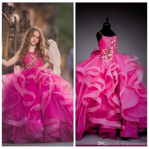 elegant spaghtti strips ball gowns girls pageant dresses tulle ruffles flowers adorned custom long kids formal party gowns, White;red
elegant spaghtti strips ball gowns girls pageant dresses tulle ruffles flowers adorned custom long kids formal party gowns, White;red