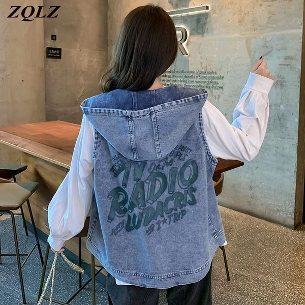 women's vests zqlz vintage vest women 2021 autumn letter hooded loose casual sleeveless summer short waistcoats jeans jacket mujer, Black;white
women's vests zqlz vintage vest women 2021 autumn letter hooded loose casual sleeveless summer short waistcoats jeans jacket mujer, Black;white