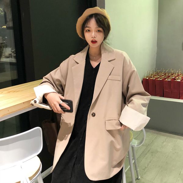 2 colors 2019 korean vintage style one button blazer jacket long sleeve notched coat woman causal long blazers womens (kl6396, White;black
2 colors 2019 korean vintage style one button blazer jacket long sleeve notched coat woman causal long blazers womens (kl6396, White;black