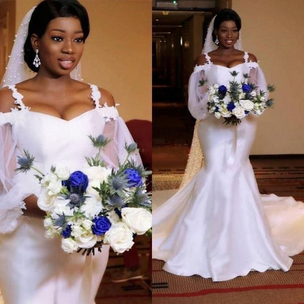 satin romantic mermaid wedding dresses sweetheart african plus size sweep train tulle bridal gowns beach customized chapel robe de mariée, White
satin romantic mermaid wedding dresses sweetheart african plus size sweep train tulle bridal gowns beach customized chapel robe de mariée, White