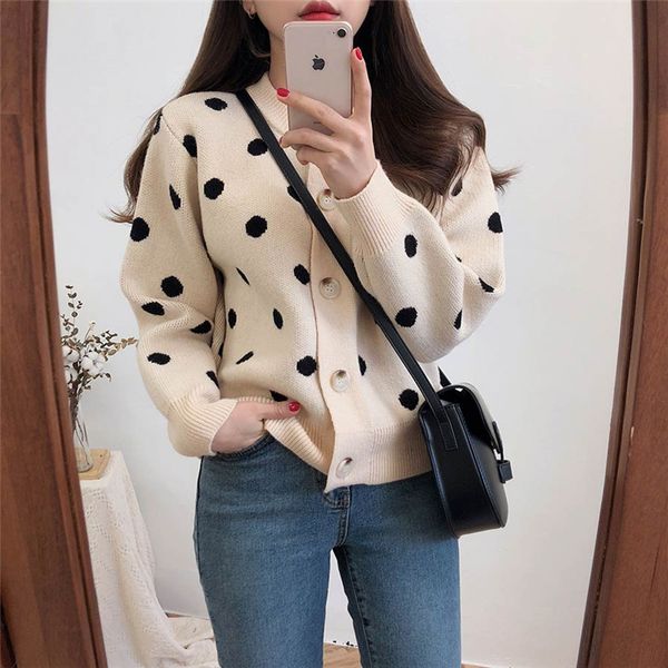 2020 spring new sweater women's polka dot core yarn cardigan jacket loose sweater tide, White
2020 spring new sweater women's polka dot core yarn cardigan jacket loose sweater tide, White