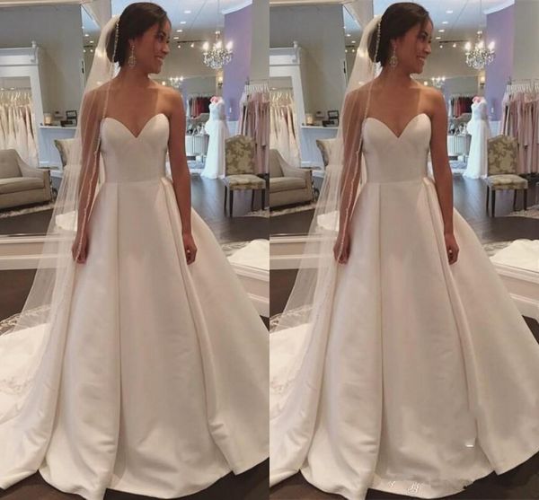 charming sweetheart neck a-line wedding dresses court train lace up back satin bridal wedding gowns vestido de novia 3785, White
charming sweetheart neck a-line wedding dresses court train lace up back satin bridal wedding gowns vestido de novia 3785, White