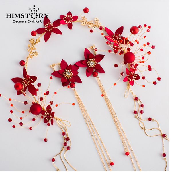 himstory charming new bridal red flower hairband wedding pearl tiaras and earrings vintage chinese wedding hair accessories, Golden;white
himstory charming new bridal red flower hairband wedding pearl tiaras and earrings vintage chinese wedding hair accessories, Golden;white
