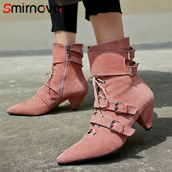 smirnova 2020 autumn winter boots for lady kid suede shoes pointed toe buckle women's ankle boots black high heels
smirnova 2020 autumn winter boots for lady kid suede shoes pointed toe buckle women's ankle boots black high heels