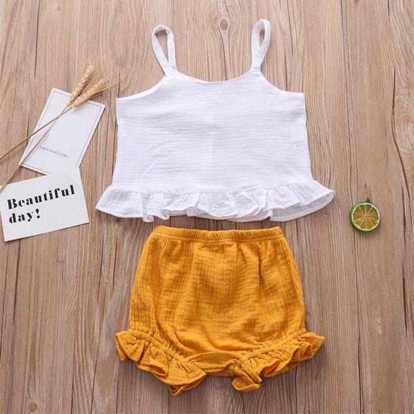 2020 summer toddler baby girl's solid color off the shoulder strap and wide leg shorts summer sets, White
2020 summer toddler baby girl's solid color off the shoulder strap and wide leg shorts summer sets, White
